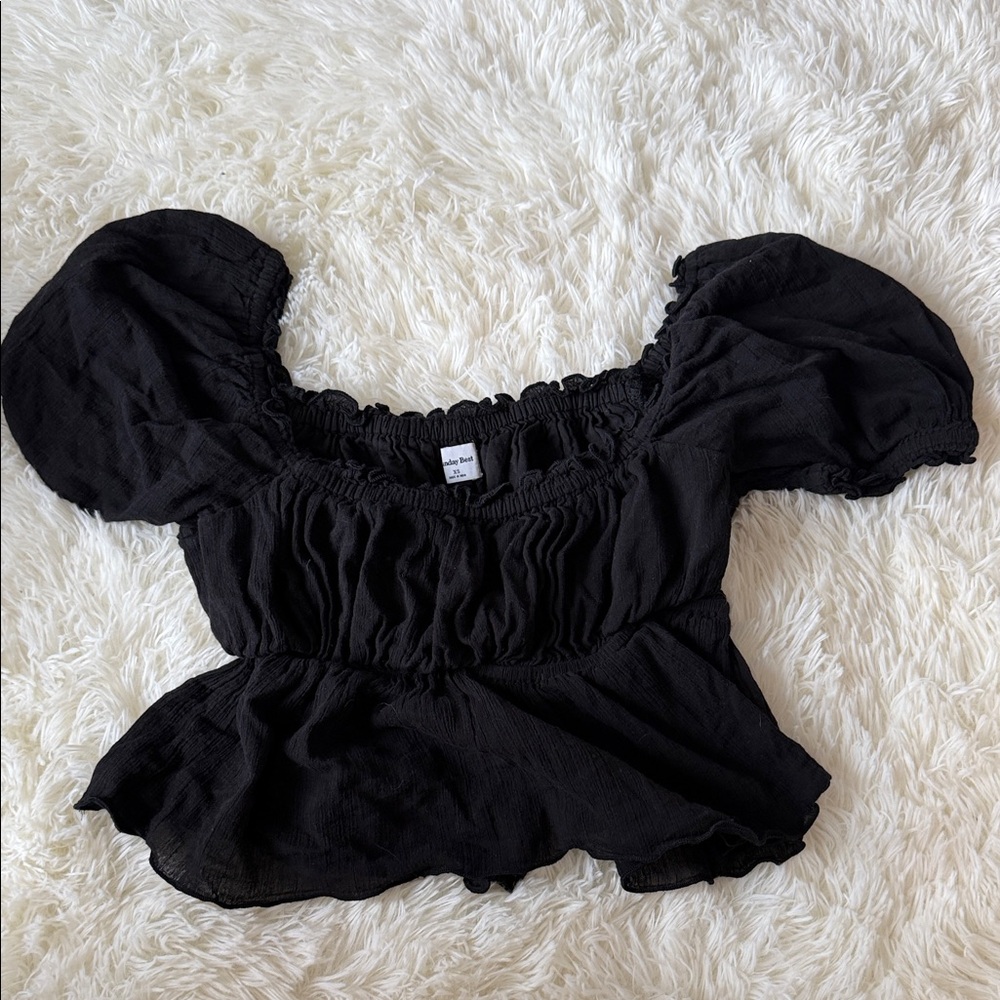 Sunday Best Black Puff Sleeve Smocked Peplum Crop Top